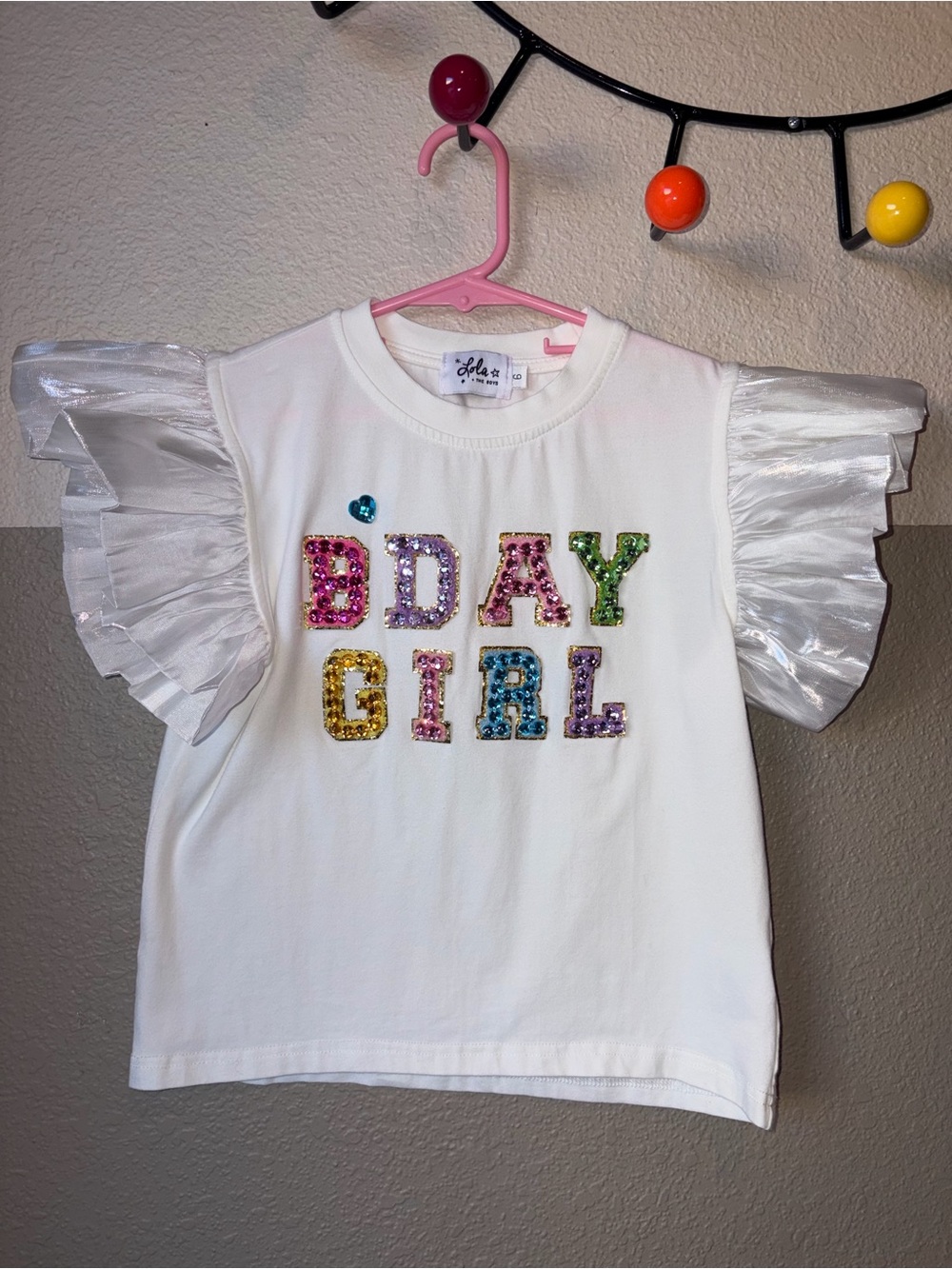 Lola + The Boys Girl 6 White BDAY GIRL Sequin Tee Shirt Shimmer Ruffle Birthday - Picture 4 of 10